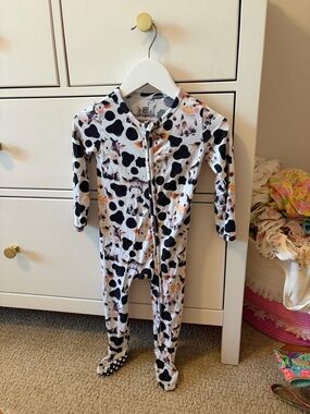 Bums & Roses Cow Footie Sleeper 18-24 Months